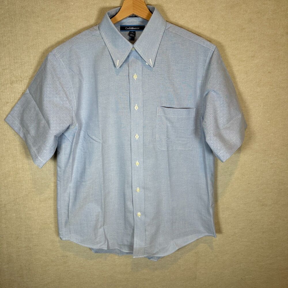 Croft & Barrow Light Blue Oxford Short Sleeve Shirt Men's M Wrinkle Resistant